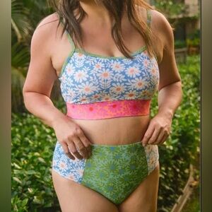 LIME RICKI SWIMWEAR Bralette and high waisted bottoms In Daisy Patch